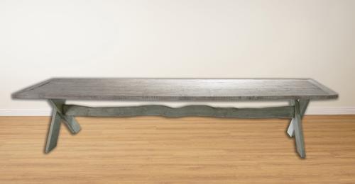 A LARGE BLEACHED OAK PLANK TOP KITCHEN TABLE