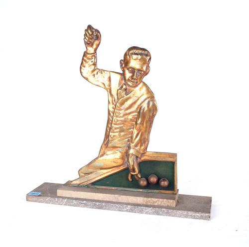 AN ART DECO BRONZE RELIEF PLAQUE DEPICTING A BILLIARDS PLAYER