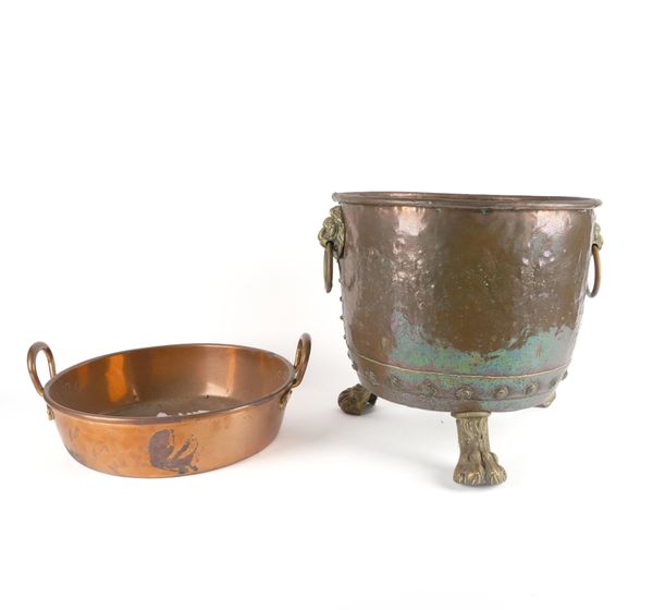 A VICTORIAN RIVETTED COPPER AND BRASS LOG BIN OR JARDINIERE (2)