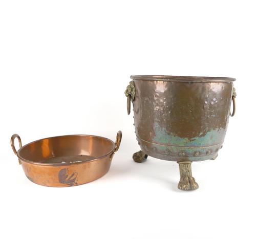 A VICTORIAN RIVETTED COPPER AND BRASS LOG BIN OR JARDINIERE (2)