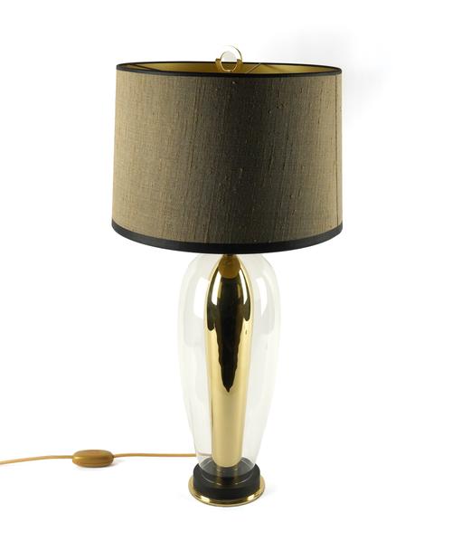 PIETER ADAM: A GILT BRASS AND GLASS TABLE LAMP