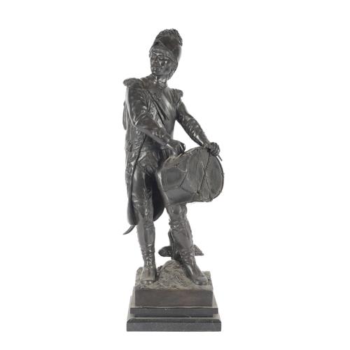 AFTER ETIENNE-HENRY DUMAIGE: A PATINATED BRONZE FIGURE OF A DRUMMER