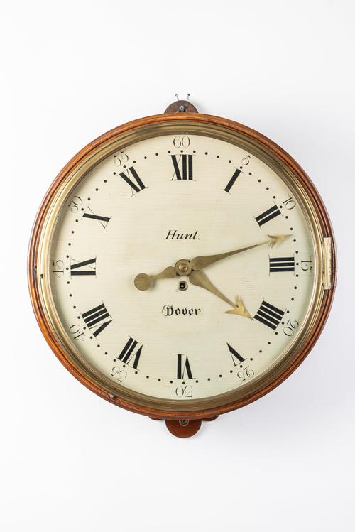 A MAHOGANY CASED LARGE WOODEN DIAL TIMEPIECE