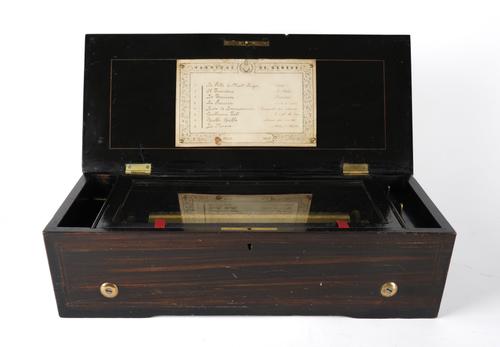 A SWISS INLAID KINGWOOD MUSIC BOX PLAYING EIGHT AIRS