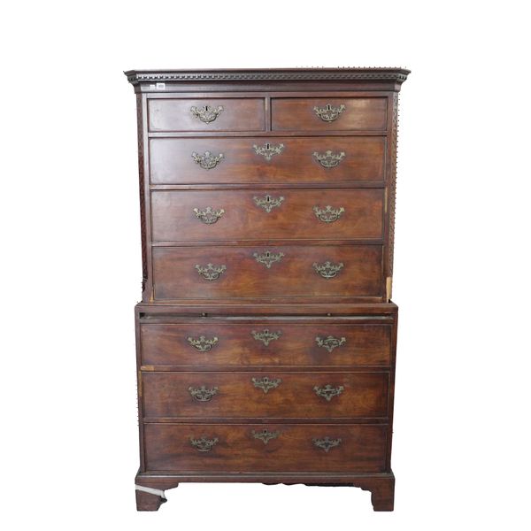 A GEORGE III MAHOGANY CHEST ON CHEST