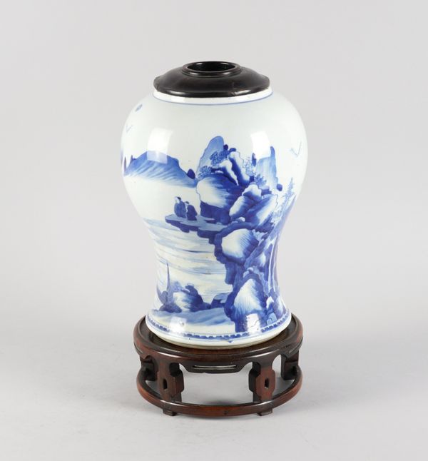 A CHINESE BLUE & WHITE `LANDSCAPE'  BALUSTER VASE