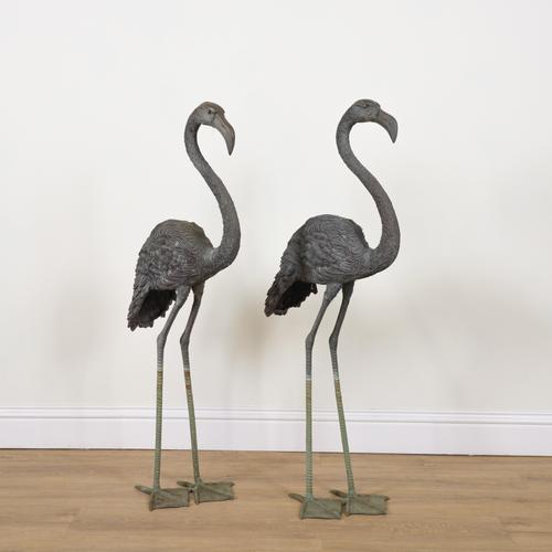A PAIR OF LIFE SIZE BRONZE FIGURES OF FLAMINGOES (2)