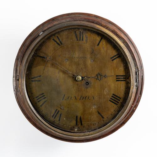 A GEORGE III MAHOGANY AND CHEQUER-STRUNG INLAID VERGE WALL CLOCK