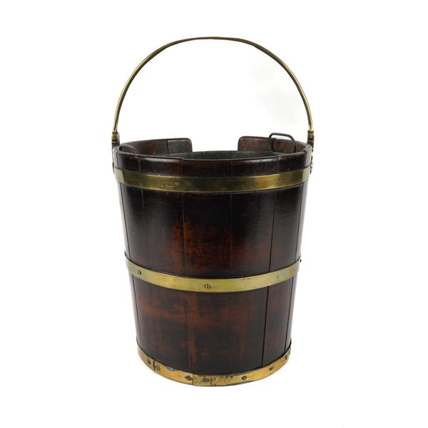 A GEORGE III BRASS BOUND MAHOGANY PLATE BUCKET