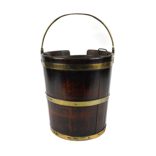 A GEORGE III BRASS BOUND MAHOGANY PLATE BUCKET