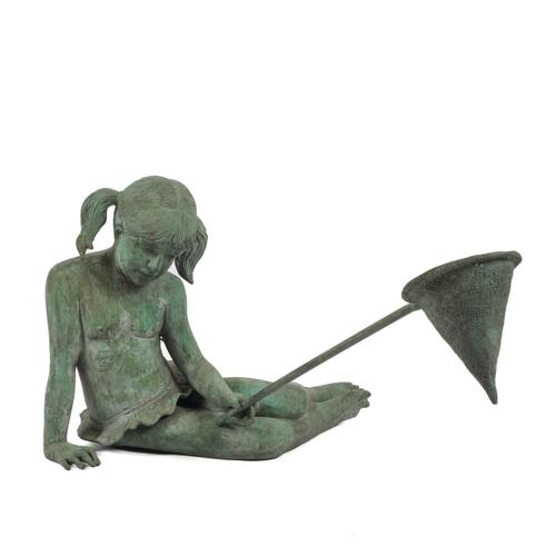 LEONARDO ROSSI: A GREEN PATINATED BRONZE FIGURE OF A GIRL WITH NET