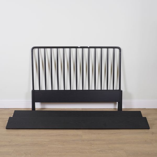 FRANK HUDSON; A BLACK PAINTED HARDWOOD DOUBLE BED