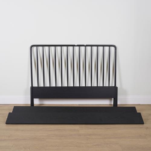 FRANK HUDSON; A BLACK PAINTED HARDWOOD DOUBLE BED