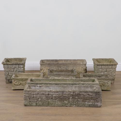 A PAIR OF RECONSTITUTED STONE RECTANGULAR TROUGHS (8)