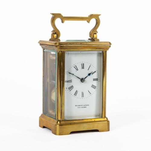 A FRENCH BRASS STRIKING CARRIAGE CLOCK