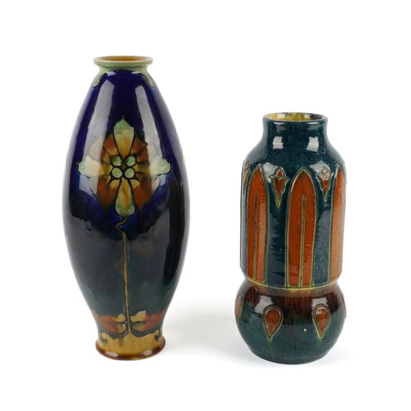 A TALL DOULTON STONEWARE VASE BY FRANCIS POPE (2)