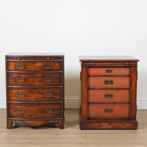 A CAMPAIGN STYLE MAHOGANY BOWFRONT SIDE CHEST (2)