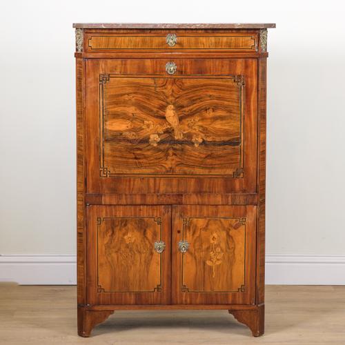A LOUIS XVI STYLE MARBLE TOPPED WALNUT SECRETAIRE
