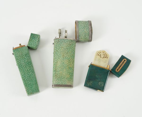 TWO SHAGREEN ETUI CASES TOGETHER WITH A SOUVENIR BOX (3)