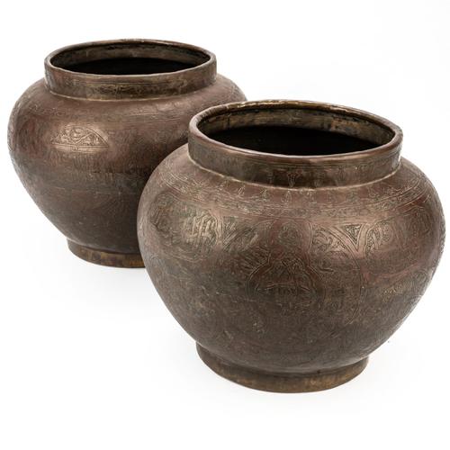 TWO SIMILAR BRASS STORAGE JARS (2)