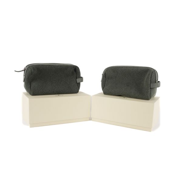 ROLEX: TWO GREEN LEATHER AND WOVEN COTTON WASHBAGS (2)
