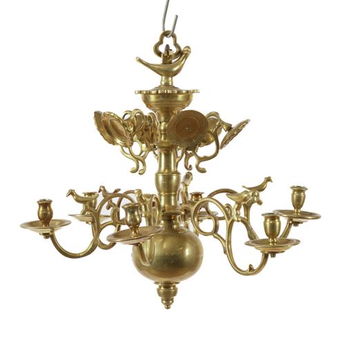 A FLEMISH BRASS BRASS SIX LIGHT CHANDELIER
