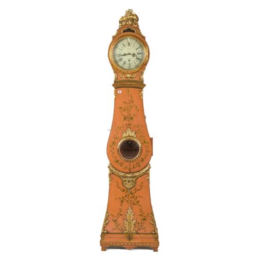 A SWEDISH GUSTAVIAN PAINTED AND GILT DECORATED LONGCASE CLOCK