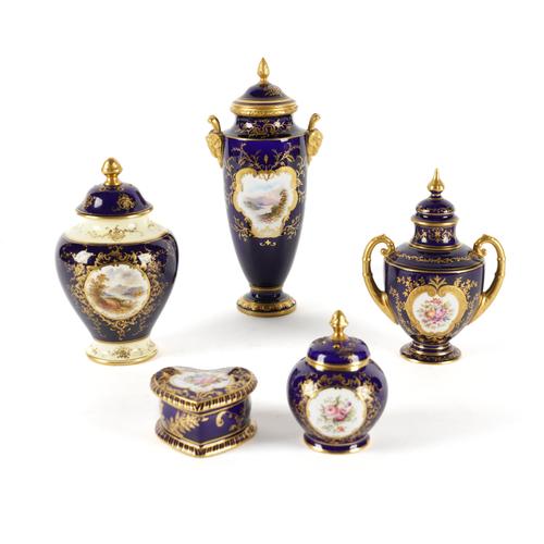 FOUR ITEMS OF COALPORT BLUE- GROUND PORCELAIN (10)