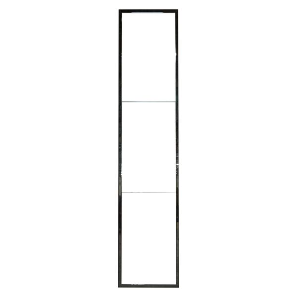 A LARGE RECTANGULAR METAL FRAMED MIRROR