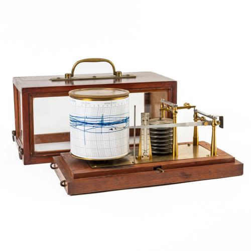 A FRENCH MAHOGANY AND GLAZED CASED BAROGRAPH