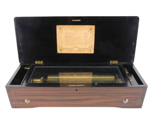 A SWISS CYLINDER MUSIC BOX