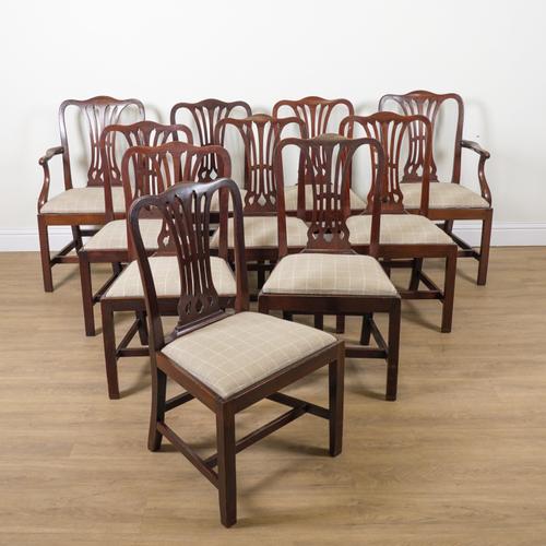 A SET OF TEN GEORGE III STYLE MAHOGANY FRAMED DINING CHAIRS (10)