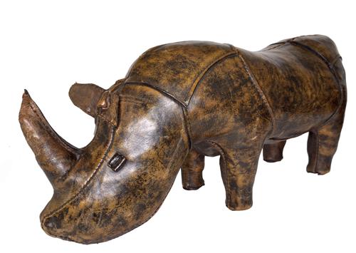 A STITCHED LEATHER RHINOCEROS FOOT STOOL