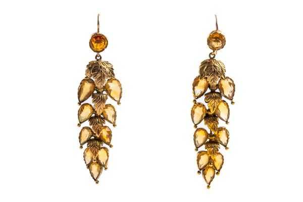 A PAIR OF VICTORIAN VINE CITRINE DROP EARRINGS