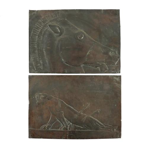 ATTRIBUTED TO WALTER MARSDEN (BRITISH, 1883-1969): TWO BRONZE PATINATED COPPER BAS RELIEF PANELS (2)