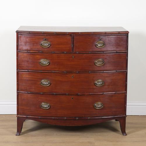A 19TH CENTURY AND LATER MAHOGANY BOWFRONT CHEST OF DRAWERS
