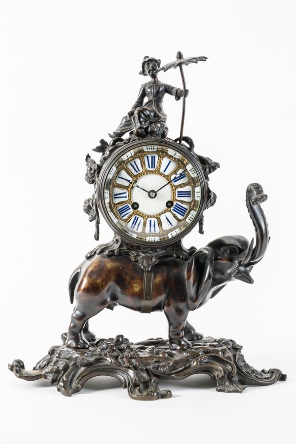 A LARGE FRENCH BRONZE ELEPHANT CLOCK