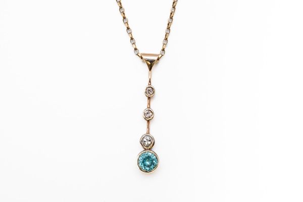 A ZIRCON AND DIAMOND PENDANT NECKLACE