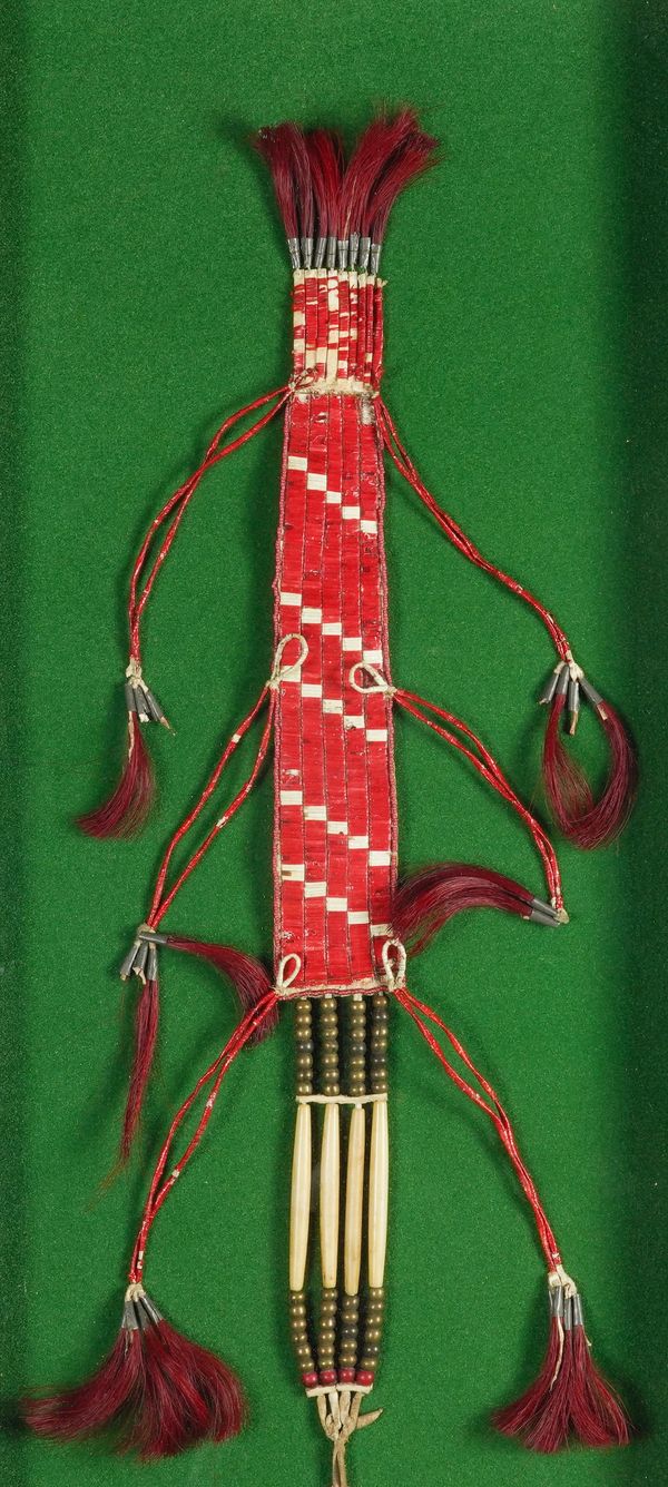 A NATIVE AMERICAN PLAINS INDIANS BONE BREAST PLATE AND QUILLWORK HEAD CROP OR BAND (2)