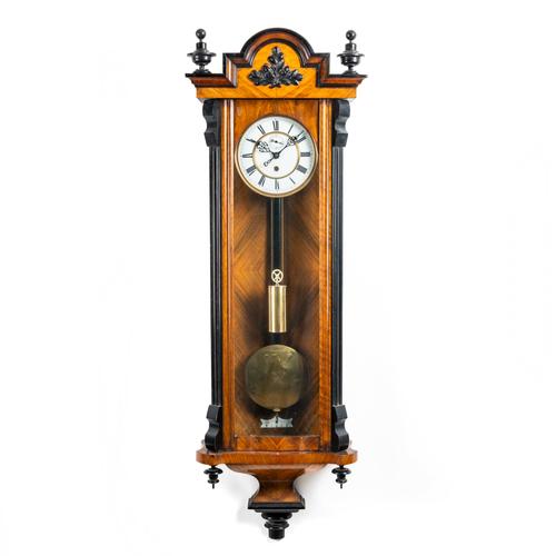 A GERMAN WALNUT AND EBONISED ‘VIENNA’ REGULATOR TIMEPIECE