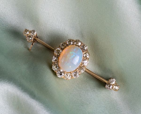 A VICTORIAN OPAL AND DIAMOND BROOCH