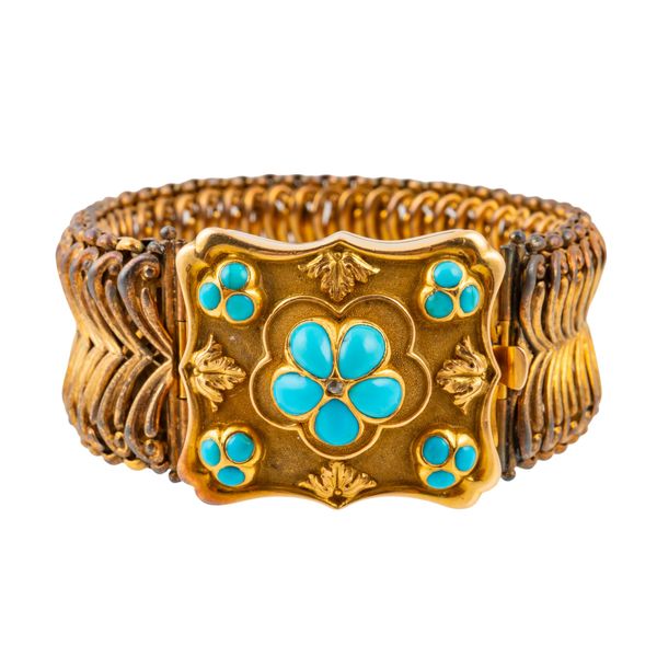 A TURQUOISE AND DIAMOND HAIRWORK MOURNING BRACELET