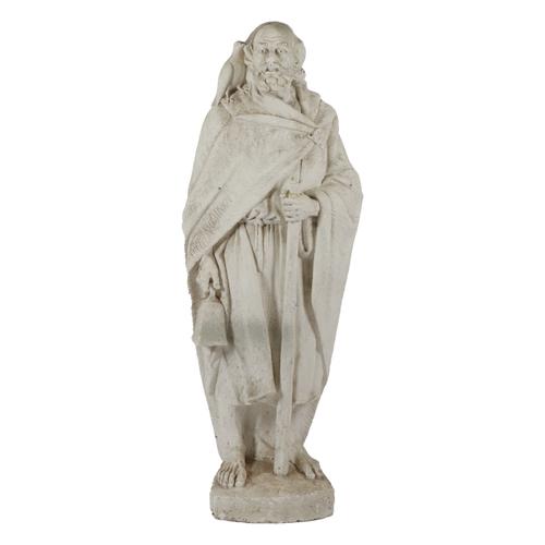 POSSIBLY AFTER FREDERICK MANCINI (1905-1990): AN OVERSIZED PLASTER FIGURE OF A PILGRIM OR SAINT, POSSIBLY SAINT FRANCIS