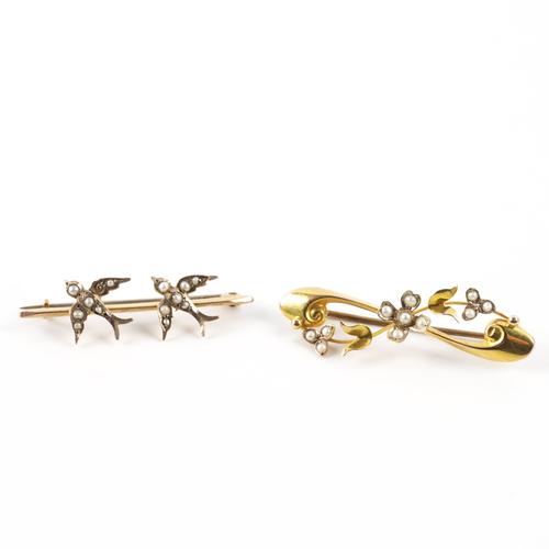 TWO GOLD AND SEED PEARL BROOCHES (2)