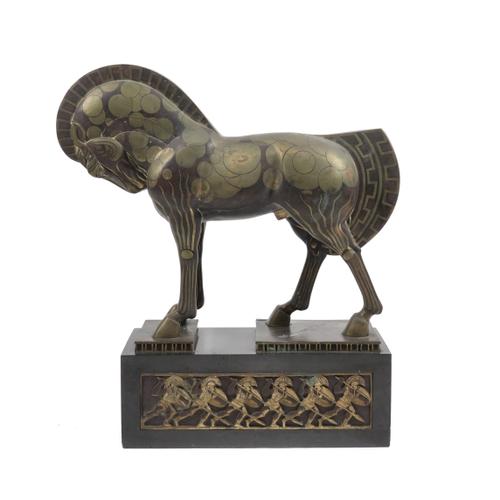 MARIE-LOUISE SIMARD (FRENCH, 1886-1963): AN ART DECO PARCEL-GILT BRONZE MODEL OF THE TROJAN HORSE