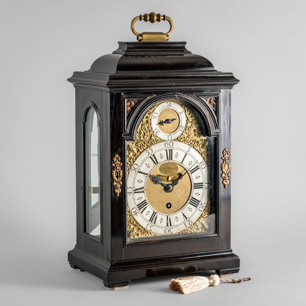 A FINE AND RARE EARLY GEORGE II EBONISED QUARTER REPEATING VERGE BRACKET TIMEPIECE