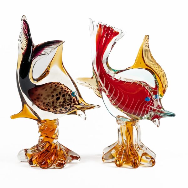 MURANO GLASS; A PAIR OF GLASS TROPICAL FISH SCULPTURES (2)