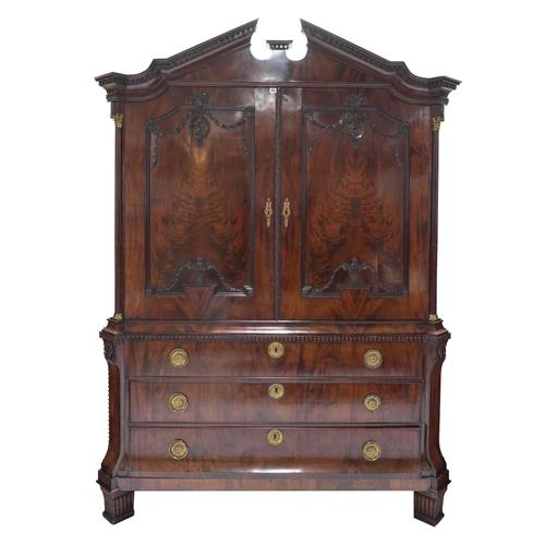 AN 18TH CENTURY DUTCH MAHOGANY PRESS CUPBOARD