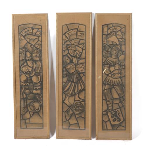 THREE PENCIL DRAWINGS OR DESIGNS FOR STAINED GLASS WINDOWS (3)