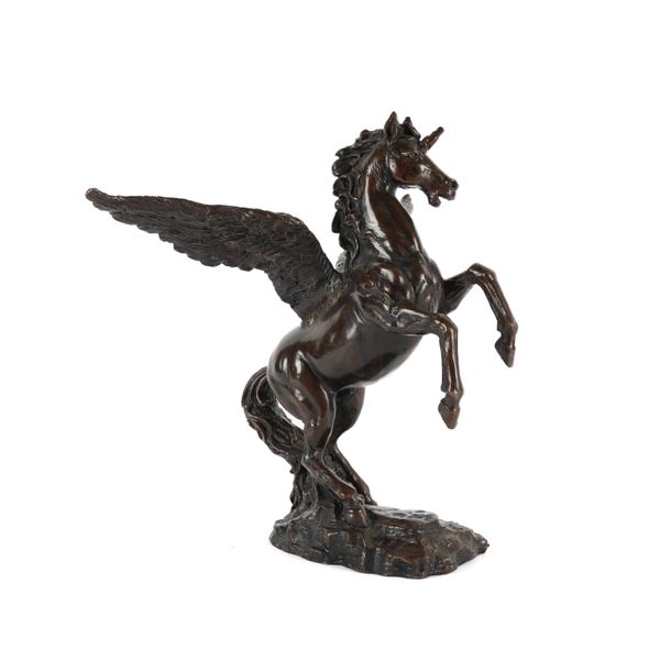 A PATINATED BRONZE MODEL OF A REARING PEAGASUS